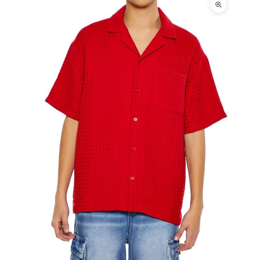 Forever 21 Men's Waffle Knit Cuban Collar Shirt
